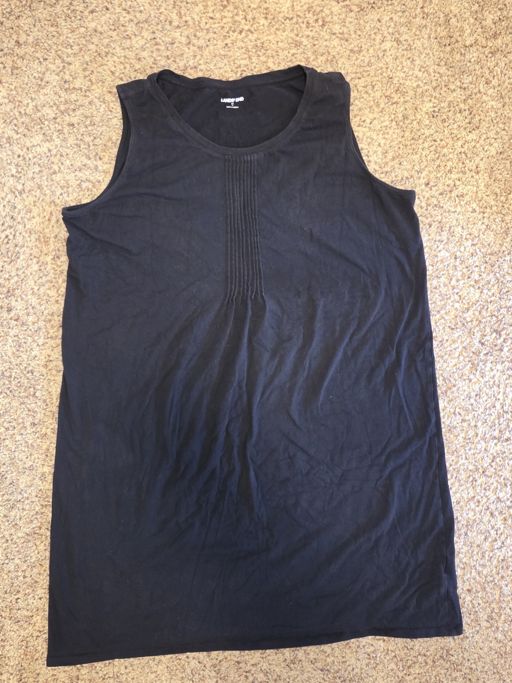 Lands' End Black Sleeveless Midi Dress with Pintuck Detail